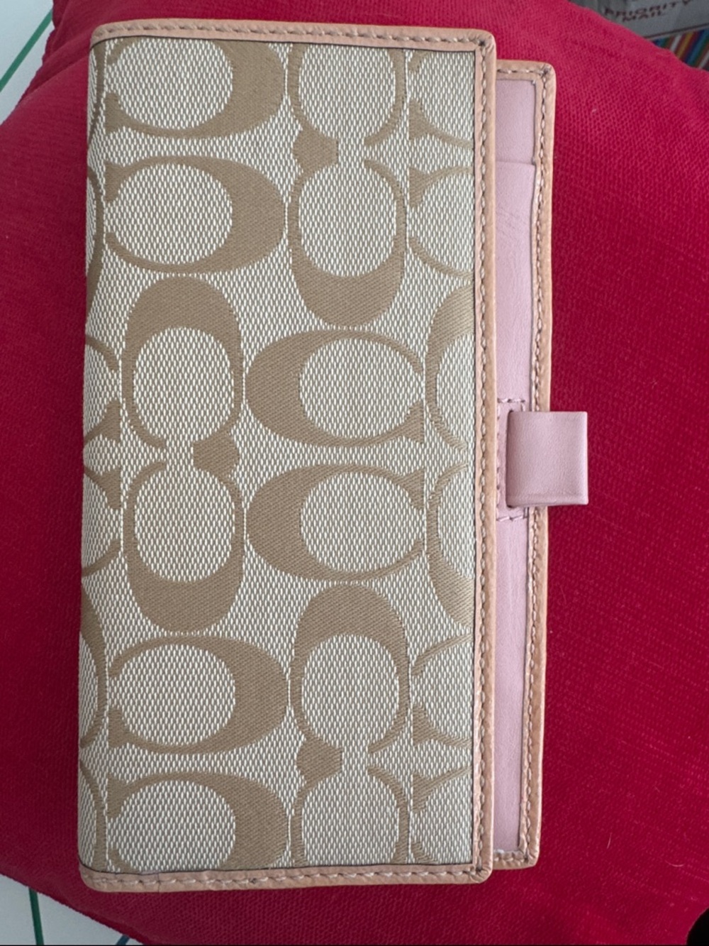 Coach Beige Signature Canvas  Checkbook  with Pink Trim 2000's

New used